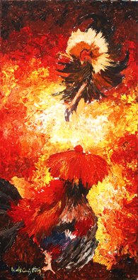 Vignesh Kumar; THE FINAL KICK , 2016, Original Painting Acrylic, 24.1 x 42.1 inches. Artwork description: 241  STATE AWARD WINNING PAINTINGabstract, cock fight, fighting, colorful, acrylic, canvas,  ...