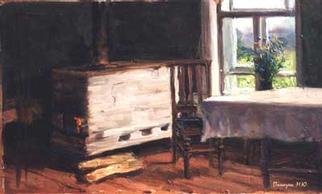 Maksim Pomazan; In The Rural House, 1997, Original Painting Oil, 30 x 19 cm. 