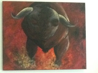 Jutta Tekaat; Rage, 2014, Original Painting Acrylic, 60 x 50 cm. Artwork description: 241   Blood, Bull, Fight, Bullfighting, Red    ...