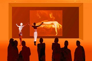Marlies Odehnal; Performance, 2012, Original Digital Art, 90 x 60 cm. Artwork description: 241  Painting, performance, auditors, female, erotic, orange ...