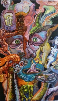 Michael Chomick; The Confluence Of Ambiguity, 2014, Original Painting Oil, 18 x 32 inches. Artwork description: 241    The work addresses the need to have the chaos kept in- check or suffer the consequences.           ...