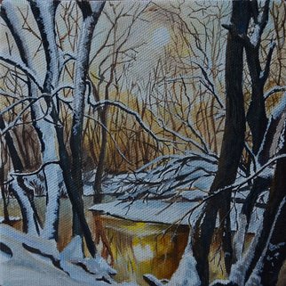 Alena Vladimirovna; Evening Winter Forest, 2017, Original Painting Oil, 20 x 20 cm. 
