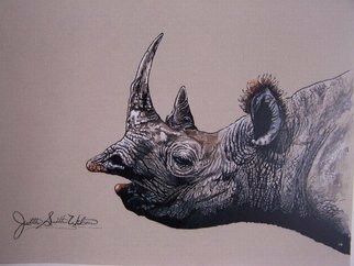 Judith Smith Wilson; The Black Rhino, 1997, Original Watercolor, 9 x 12 inches. Artwork description: 241  The Black Rhino, Pen ink with Watercolor.  Original $875. 00.  Open Edition Prints  $45. 00. ...