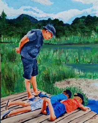 Eli Gross; Fish Research, 2017, Original Painting Acrylic, 40 x 50 cm. Artwork description: 241 landscape, children, nature...