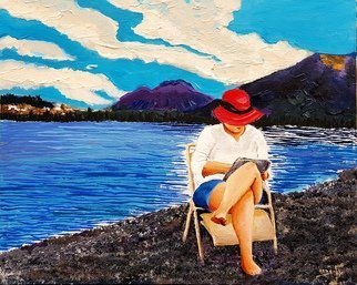 Eli Gross; Lady In The Red Hat, 2017, Original Painting Acrylic, 50 x 40 cm. Artwork description: 241 Osnat in an unknown landscape...