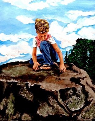 Eli Gross; Touch The Nature, 2017, Original Painting Acrylic, 40 x 50 cm. Artwork description: 241 child, nature, landscape...
