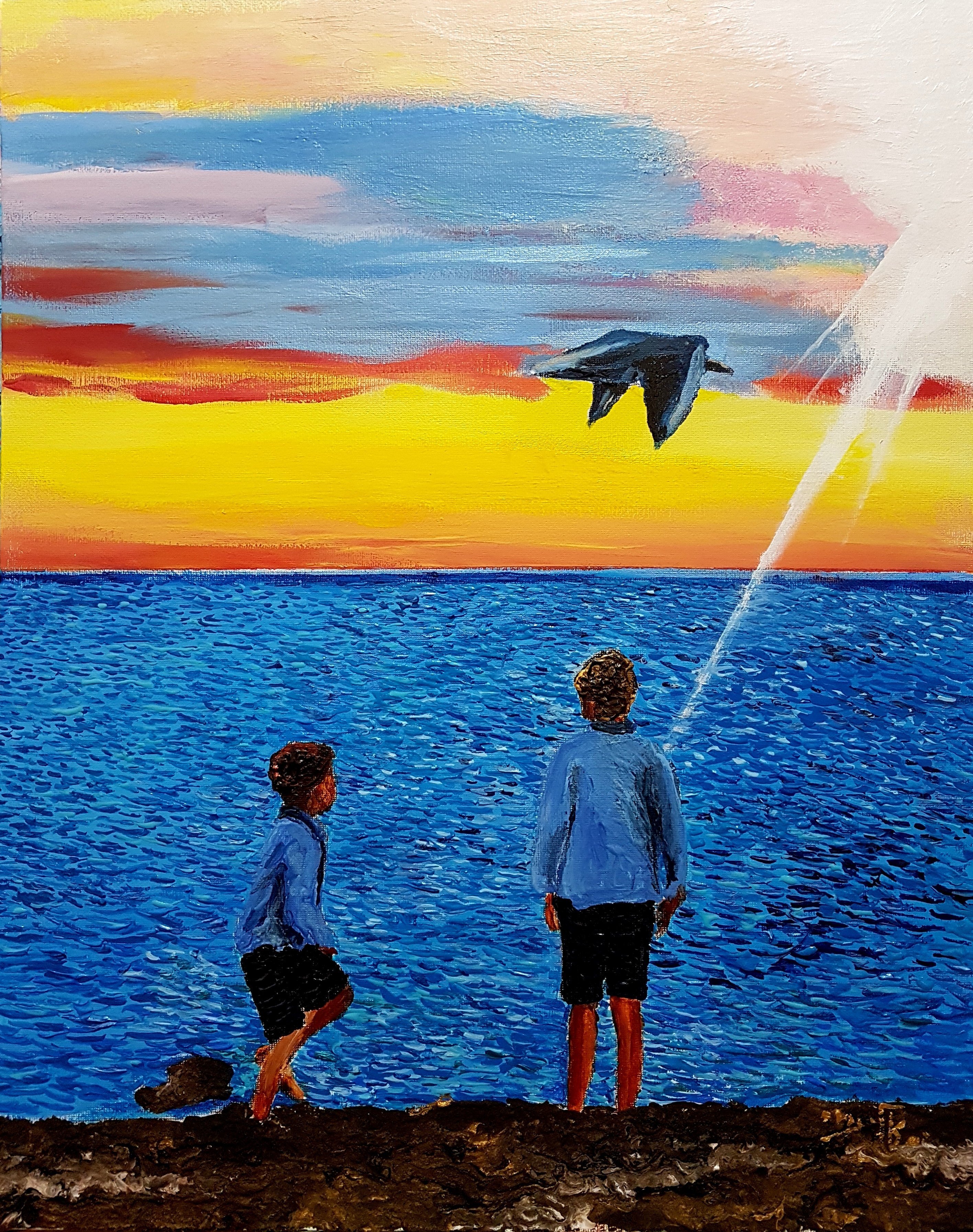 Eli Gross; Watching A Seagull Floating, 2017, Original Painting Acrylic, 400 x 50 cm. Artwork description: 241 Watching a seagull floating...