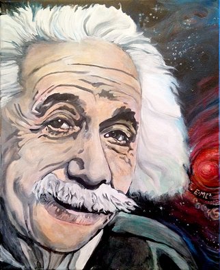 Sue Conditt; Albert Einstein, 2015, Original Painting Acrylic, 16 x 12 inches. Artwork description: 241  Einstein, theory of relativity, e=mc2, starfield ...