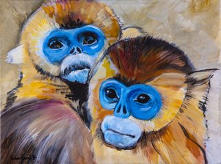 Sue Conditt; Blue Monkeys, 2015, Original Painting Acrylic, 16 x 12 inches. Artwork description: 241  Blue monkeys, golden monkey, chinese monkey, snubnose monkey ...