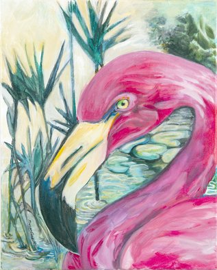 Sue Conditt; Pink Flamingo, 2016, Original Painting Acrylic, 16 x 12 inches. Artwork description: 241  water fowl. flamingo, birds, wetland creatures       ...