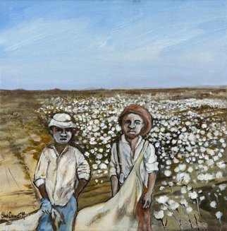 Sue Conditt; Young Cotton PickersSOLD, 2015, Original Painting Acrylic, 12 x 12 inches. Artwork description: 241  Cotton pickers, Deep South, Mississippi, agriculture, black kids...