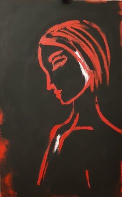 Natalya Sintsova; Night, 2021, Original Painting Acrylic, 50 x 80 cm. Artwork description: 241 paintingredblackbodyin profilewomencanvasfantasygirlheadimaginationnight...