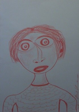 Jens Ehmann; Frau In Rot, 2018, Original Drawing Crayon, 29.7 x 42 cm. Artwork description: 241 The picture was drawn on sketchbook- paper with a red- coloured crayon.  The artwork has the titleFrau in rot ...