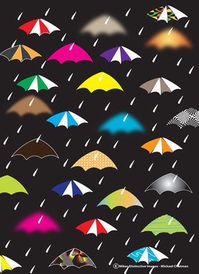 Michael Chatman; Rainy Night, 2013, Original Digital Art, 16.1 x 20 inches. Artwork description: 241       A digital abstract of an array of umbrellas on a rainy night ...