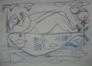Ashok Kumar; DreamFish, 2009, Original Drawing Other, 71 x 56 cm. Artwork description: 241  Human being with their environment ...