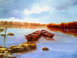 Rok Lekaj; Boats On The River, 2012, Original Painting Oil, 60 x 50 cm. Artwork description: 241       Oil wonderful beautiful colors      ...