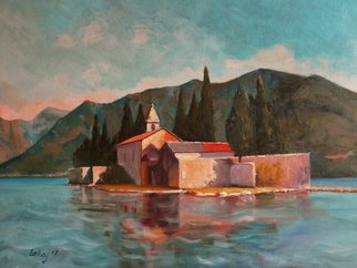 Rok Lekaj; Church On The Island, 2017, Original Painting Oil, 70 x 50 cm. Artwork description: 241 impressionism, island, sea, Montenegro, ocean, nature...