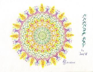 Jozef Kujundzic; Green Star, 2005, Original Drawing Pencil, 21 x 15 cm. Artwork description: 241 Mandala , briliance order , symetric colorfull drawing , bliss and happines of life to all who sees it. Integration of knowledge wisdom and practical life in a visual form. Emanating harmony around. ...