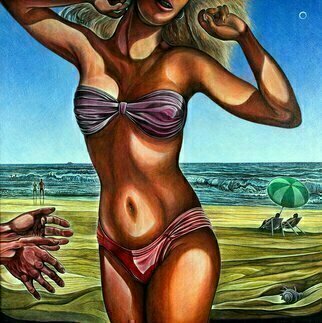 Austen Pinkerton, Clouds, 1986, Original Painting Acrylic, size_width{Bikini_Girl_on_Beach-1231063348.jpg} X 34 inches