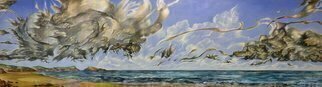 Austen Pinkerton, 'FOOTPRINTS IN THE SAND', 2016, original Painting Acrylic, 262 x 70  x 4 cm. Artwork description: 3483     CLOUDS SEASCAPE ISLANDS BEACH MOON SHORE SURF WAVES SAND FOOTPRINTS WATER CLIFFS ...