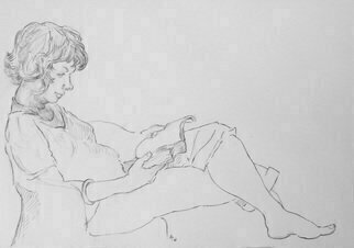 Austen Pinkerton, 'Hilary On Hotel Balcony', 2016, original Drawing Graphite, 30 x 20  x 1 cm. Artwork description: 3483      reading hotel holiday resting ...