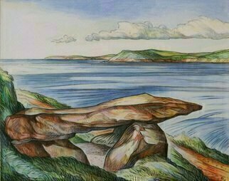Austen Pinkerton, 'KINGS QUOIT', 2015, original Watercolor, 25 x 20  x 3 cm. Artwork description: 3828  prehistoric sea coast wales stone clouds ...