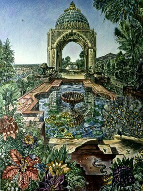 Austen Pinkerton, 'The Paradise Garden', 1987, original Painting Acrylic, 36 x 48  cm. 