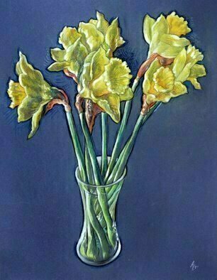 Austen Pinkerton; Daffodils, 2021, Original Pastel, 35 x 45 cm. Artwork description: 241 Every year at this time I try to do a Daffodils picture. They represent Spring. This year an experiment: In Pastel on coloured Ingres paper. ...