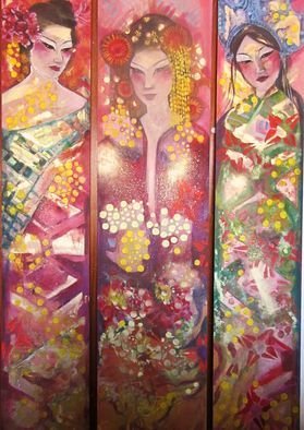 Suzette Dyson; Eastern Bliss, 2018, Original Painting Acrylic, 71 x 512 inches. Artwork description: 241 triptych of three long panels, very bright and expressive, painterlyacrylic on board, boxed for presentation...
