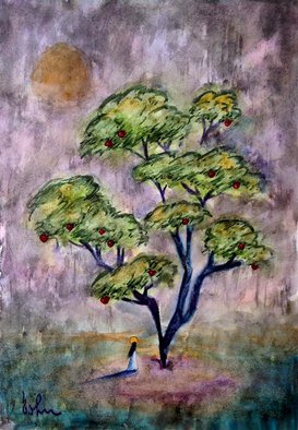 Bacho Gogolashvili; The Tree Of Knowledge, 2018, Original Watercolor, 8 x 12 inches. Artwork description: 241 The symbol of the tree of knowledge that is described in the Bible is the source of inspiration for this watercolor painting.  ...
