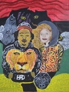 Bryan Davis; The King The Queen The Jungle, 2019, Original Painting Acrylic, 11 x 14 inches. Artwork description: 241 Beyonce and Jay Z was my inspiration for this peace.  I wanted to draw and paint not a mirror image, but with there likeness modeling clothes that I designed.  I used Acrylic paints. ...