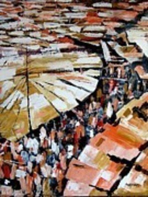 Ben Adedipe; Market Roof Tops, 2013, Original Painting Acrylic, 36 x 48 inches. Artwork description: 241        African people, people, joyful rejoice, joy, Market, shops              ...