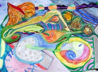 Barb Mann; Sculptural Landscape, 2015, Original Watercolor, 11 x 15 inches. Artwork description: 241        conceptual, looking at life on the planet, animal protection and maintaining natural places, environment, archive the planet and keep fresh in boxes.   abstract landscapes, energetic source appears, feel the vibratory rate and get energized yourself, orange and purple.  aanother view of our energetic landscape, shapes and colors ...