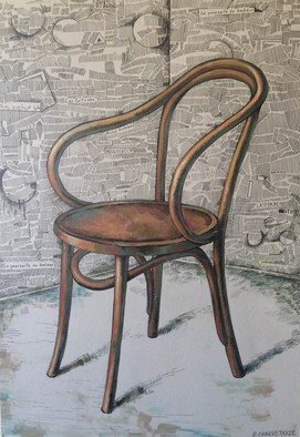 Otar Chakvetadze; Michel Houellebecqs Chair, 2019, Original Drawing Ink, 90 x 62 cm. 