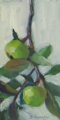 Susan Barnes; Little Green Apples, 2008, Original Painting Oil, 3.8 x 7.7 inches. Artwork description: 241  Oil on mat board, 7. 75 x 3. 875 inches ...