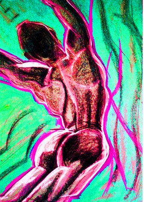 Barry Boobis; Duet 1 Painting Artwork, 2011, Original Pastel, 18 x 24 inches. Artwork description: 241  Part of a set of 2, the male dancer emerges from the groundwith elemental force, awaiting his female companion in another sphere . . .                                                 ...
