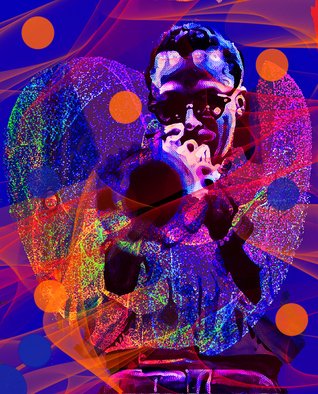 Barry Boobis; Blue Vibrations Take 2 Miles, 2016, Original Mixed Media, 17 x 22 inches. Artwork description: 241 2nd Movement in Blue Vibrations series of jazz legend Miles Davis.  In your face  60 s Miles. . Ultra cool . . The blue vibrations swirl and take abstract forms emerging from the trumpet...