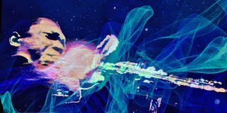 Barry Boobis; Blue Vibrations Take 6 Trane, 2017, Original Mixed Media, 34 x 17 inches. Artwork description: 241 Panoramic portrayal of jazz great John Coltrane, as the blue vibrations transform into a lattice work beyond time and space. . ...