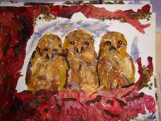 Basant Soni; Owlets Thinking Not Yet S..., 2009, Original Collage, 29 x 18 cm. Artwork description: 241  Collage made from Organic materials to render impression of Owlets from natural dried flowers twigs petals leaves etc ...