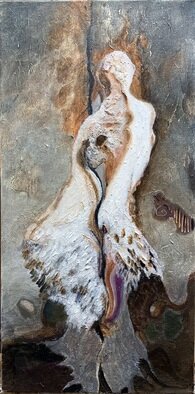 Becky Soria; Shedding The Plumes, 2023, Original Painting Acrylic, 12 x 24 inches. Artwork description: 241  From the series  Gaia s Oracle   suggestive, sensitive abstract figure figure...