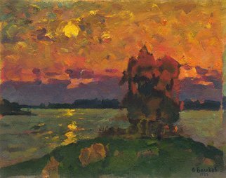 Sergey Belikov; Sunset Above The Water, 1985, Original Painting Oil, 52 x 41 cm. Artwork description: 241 Original oil painting on cardboard, landscape in impressionistic style with the view of sunset over the water...