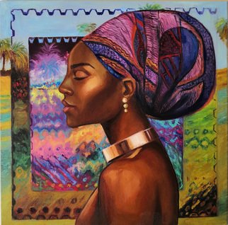 Svetlana Belova; Gold Of Africa 2, 2020, Original Painting Oil, 45 x 45 cm. Artwork description: 241 Portrait of a beautiful dark- skinned woman in a turban on an abstract background in the author s ethno- house style...