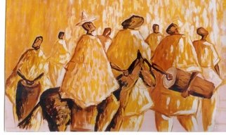 Benjamin Oppong -Danquah; DAMBA FESTIVAL, 2006, Original Painting Acrylic, 90 x 60 cm. Artwork description: 241  Painting acrylic depicting Muslims celebrating the birth of Mohammed in the northern part of Ghana. They play drums and dance whilst the chief or the king sits on the horse to honour the occassion. This can be produced in collage art and oil painting. ...