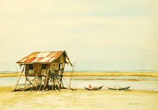 Jonathan Benitez; House On A Seashore, 2011, Original Watercolor, 38 x 27 cm. Artwork description: 241   tropical image with strong asian sunlight.  ...