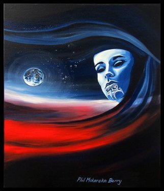 Phil Mokaraka Berry; Ko Rona Me Te Marama, 2015, Original Painting Acrylic, 55 x 71 cm. Artwork description: 241  This painting is about Rona, a Maori women who was captured by the Marama ( moon) .   ...