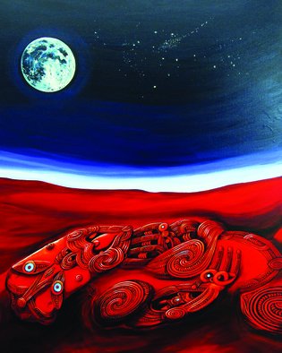 Phil Mokaraka Berry; Papatuanuku Mother Earth 2, 2017, Original Painting Acrylic, 30 x 40 inches. Artwork description: 241 Painting portrays Papatuanuku - mother earth by using imagery carved by our ancestors years ago.  ...