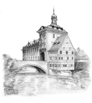 Ron Berry, 'Bamberg Rathaus', 2004, original Drawing Pencil, 16 x 20  x 1 inches. Artwork description: 2307 The historic Bamberg, Germany City Hall built in the middle of the River that flows through Bamberg....