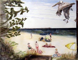 Ron Berry, 'Beach Activities', 2008, original Drawing Pencil, 30 x 24  inches. Artwork description: 1911  Some activities on the Naples beach at 11th Avenue. ...