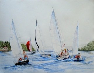 Ron Berry; Sailboats Outbound, 2011, Original Drawing Pencil, 30 x 24 inches. 