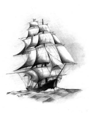 Ron Berry, 'Ship With Royals Out', 2002, original Drawing Pencil, 16 x 20  inches. Artwork description: 1911 A pencil rendering of a tall sailing ship moving briskly with the royals out. ...